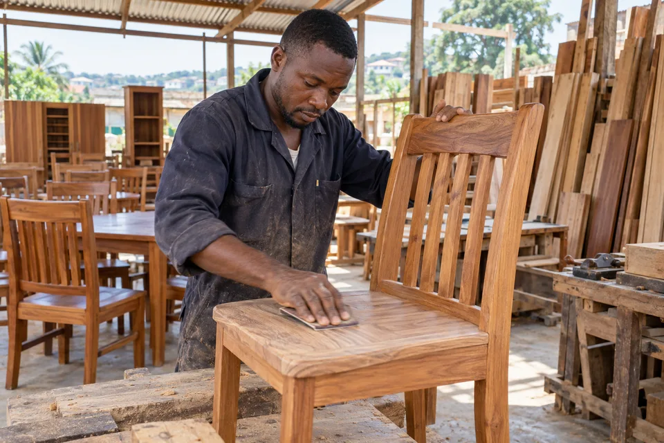 Un menuisier travaille sur un meuble dans son atelier